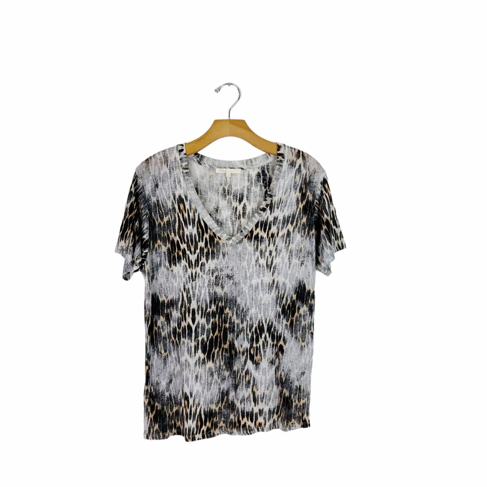 Maje Animal Print Linen V-neck T-shirt Size 3